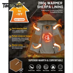 TACVASEN Men's Hooded Work Sherpa Insulated Jacket Winter Fleece Lined Duck Heavy Duty Canva Cotton Coat with Hoodie Waterproof