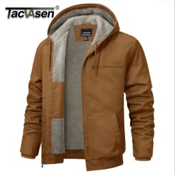 TACVASEN Men's Hooded Work Sherpa Insulated Jacket Winter Fleece Lined Duck Heavy Duty Canva Cotton Coat with Hoodie Waterproof