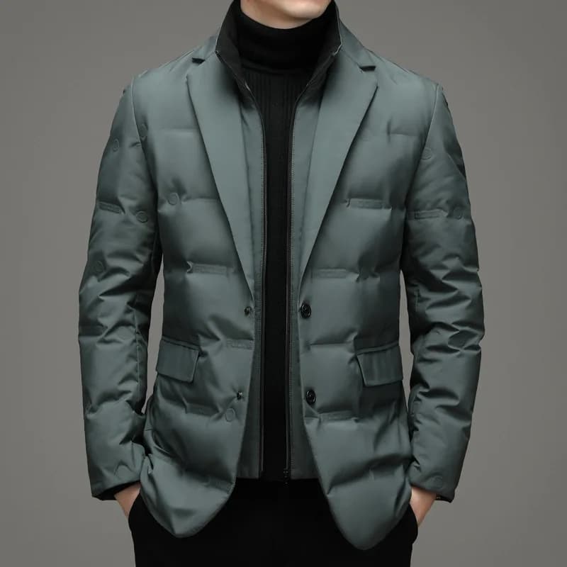Winter New Fashion Suit Blazers Clothes Men's Solid Color Detachable Stand Collar Long Sleeve Casual Business Trendy Down Coats