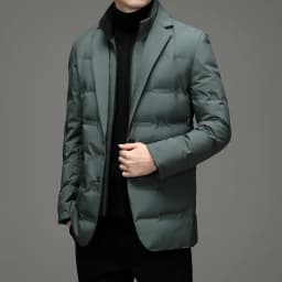 Winter New Fashion Suit Blazers Clothes Men's Solid Color Detachable Stand Collar Long Sleeve Casual Business Trendy Down Coats