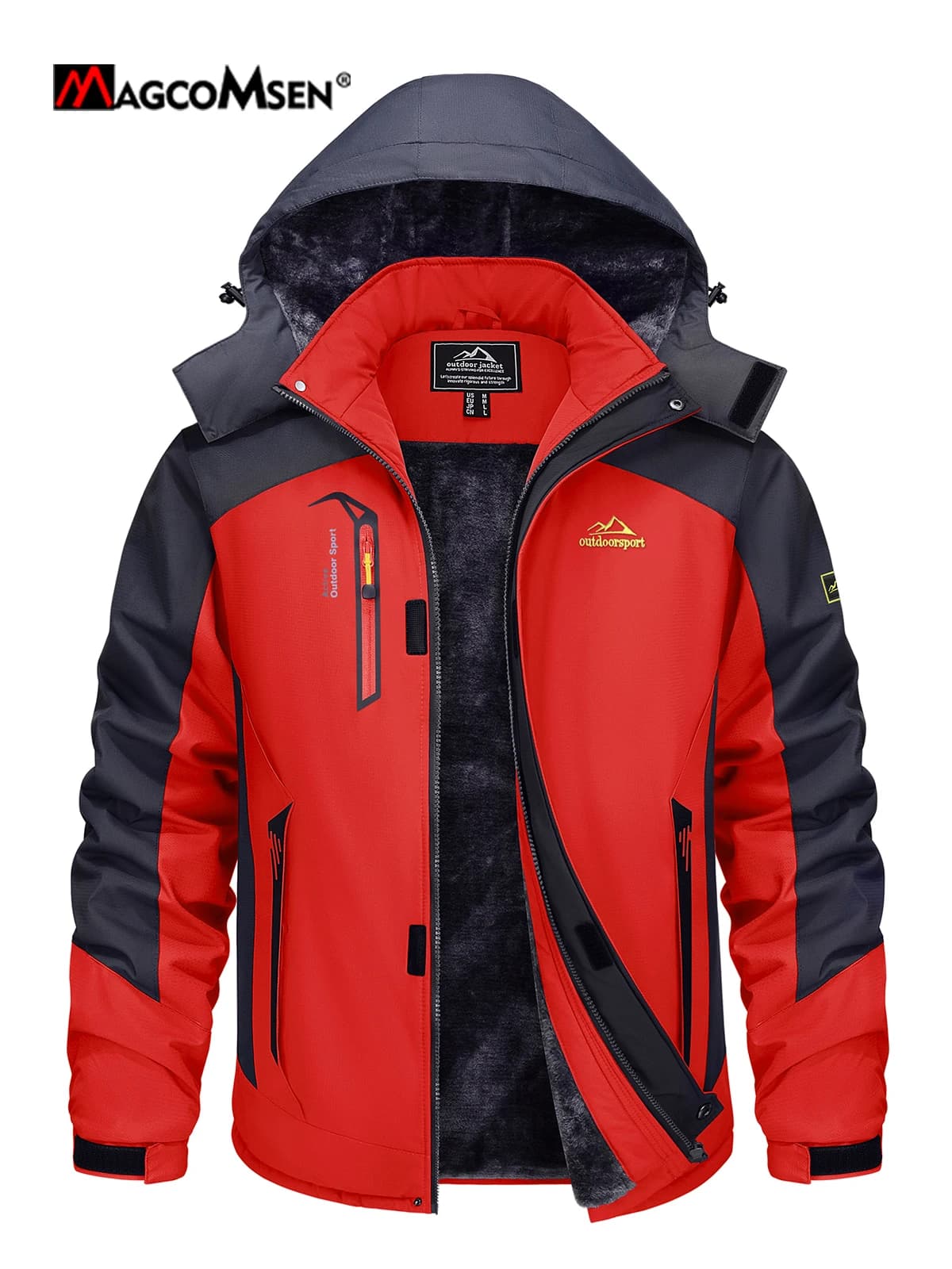 MAGCOMSEN Men's Ski Jacket Winter Warm Wool Parka Warm Thick Coat Windproof Rainproof Snowproof Hiking Men's Snowboard Jacket