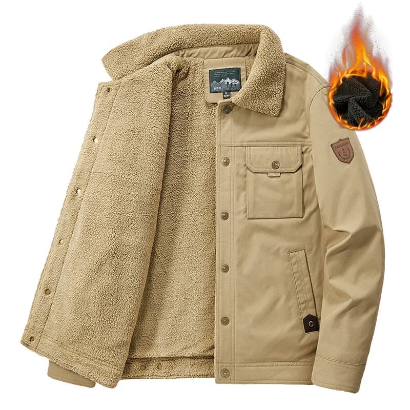 Winter Washed Sherpa Fleece Jacket Men's Thick Warm Casual Outerwear