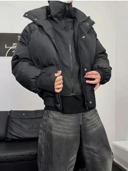 Couple's Short Thickened Cotton Jacket Stand Collar Bread Style Korean Version Warm Trendy Loose Fit Polyester Zipper ...