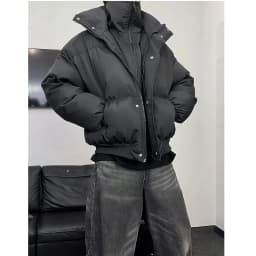 Couple's Short Thickened Cotton Jacket Stand Collar Bread Style Korean Version Warm Trendy Loose Fit Polyester Zipper ...
