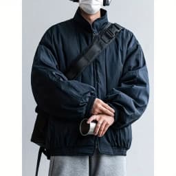 Joyzone Winter Japanese Style Loose Fit Short Cotton Jacket Unisex Retro Simple Stand Collar Warm Casual Zipper Closure