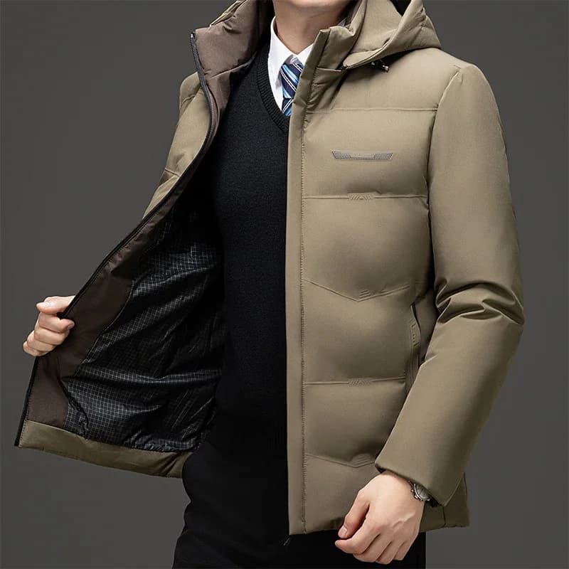 Men's Winter casual Coat Warm Jacket Thick Coat Hat Detachable Long Jacket Business Jacket Mens Winter Hooded Warm Parkas