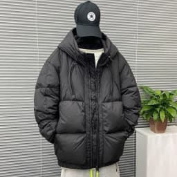 2026 Fashion Solid Color Down Cotton Jacket Men's Winter Short Pockets Hooded Coats Men Loose Cotton-padded Overcoats C955