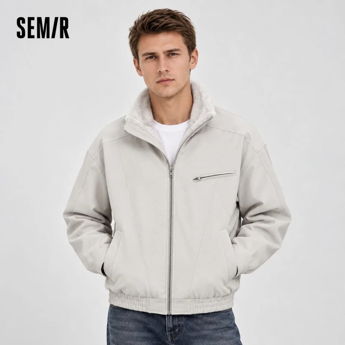 Semir Men Padded Jacket Plush Collar Modern Style Workwear 2026 New Winter Daily Wear Urban Casual Style Cold Weather Layering