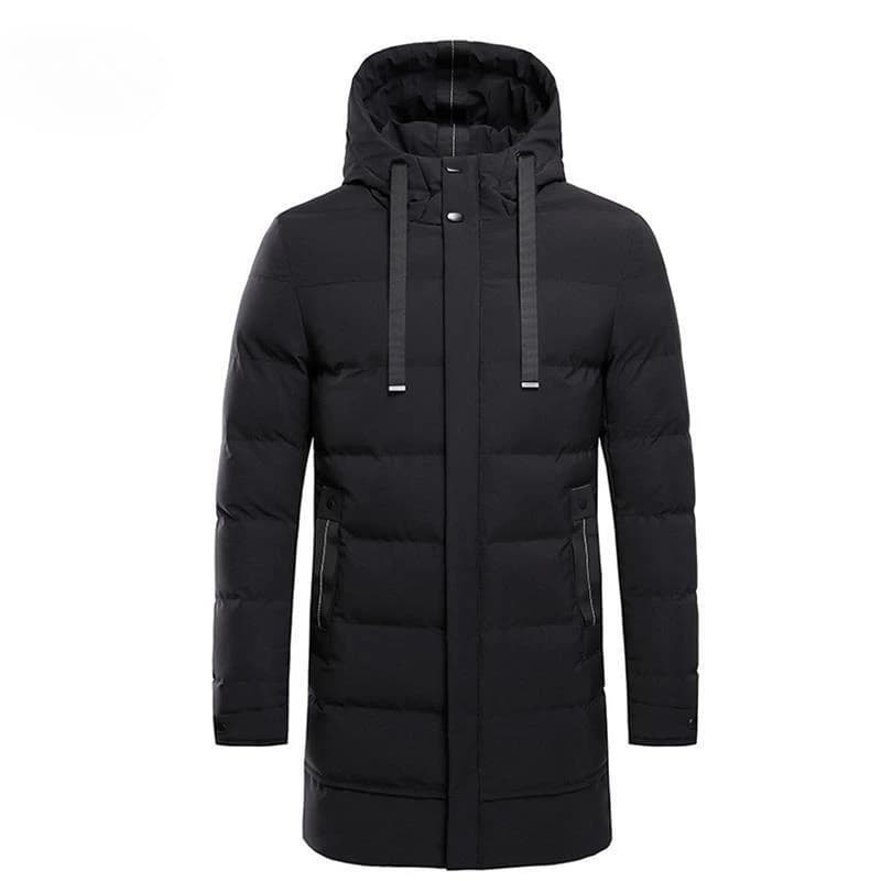 Men's Winter Long Mid Length Over The Knee Thickened Hooded Cotton Padded Jacket Large Size for Youth