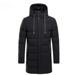 Men's Winter Long Mid Length Over The Knee Thickened Hooded Cotton Padded Jacket Large Size for Youth