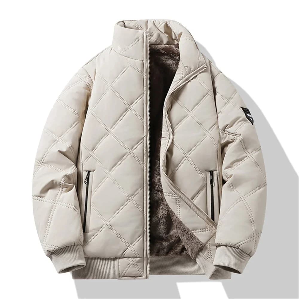 Windproof Thermal Diamond Quilted Jacket Men Winter Men's Fleece-Lined Thickened Parkas Man Cuff Design Stand-Up Collar Jackets