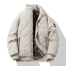 Windproof Thermal Diamond Quilted Jacket Men Winter Men's Fleece-Lined Thickened Parkas Man Cuff Design Stand-Up Collar Jackets