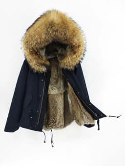 Man Real Fur Coat Real Raccoon Fur Hooded Coat Nature Rabbit Fur Lining Jackets Real Fur Parka Men Winter Jacket