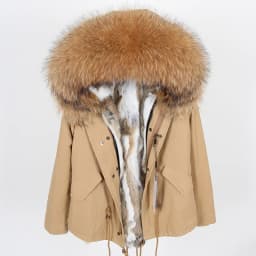 Man Real Fur Coat Real Raccoon Fur Hooded Coat Nature Rabbit Fur Lining Jackets Real Fur Parka Men Winter Jacket