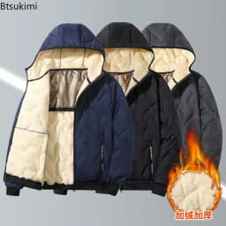 Men Winter Hooded Padded Jacket Waterproof Windproof Quilted Fleece Lined Thick Warm Full Zipper Casual Snow Outerwear for Male
