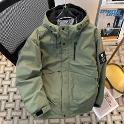 Men's Winter Thickened down Cotton Jacket Hooded Bread Coat Youth Fashion Warm Long Sleeve Zipper Closure Color Casual ...