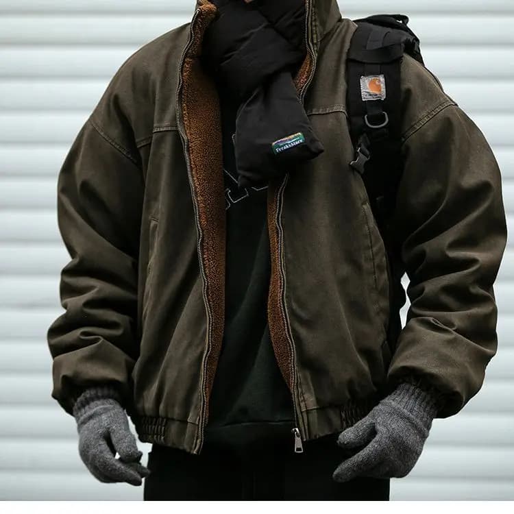 Autumn Winter New Style Pure Color American Retro Trendy Workwear Collared Men's Casual Handsome Fashionable Versatile Jacket