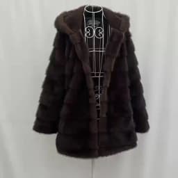 Open-front, button-down, hooded, plush women's coat, mink mid-length fur coat, winter warm windbreaker