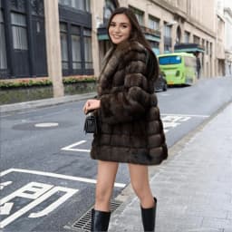 Open-front, button-down, hooded, plush women's coat, mink mid-length fur coat, winter warm windbreaker