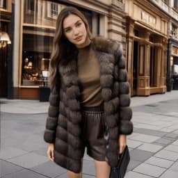 Open-front, button-down, hooded, plush women's coat, mink mid-length fur coat, winter warm windbreaker
