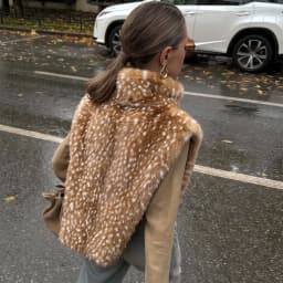 LIMO Ladies Sleeveless Faux Fur Gilet Turtleneck Spotted Print Casual Loose Fashion Plush Waistcoat