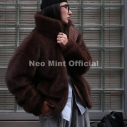 Neo Mint Hot Street Fashion Girls Luxury Fuzzy Mink Fur Bomber Jacket Women Winter Oversized Chunky Faux Fur Coat Warm Outerwear