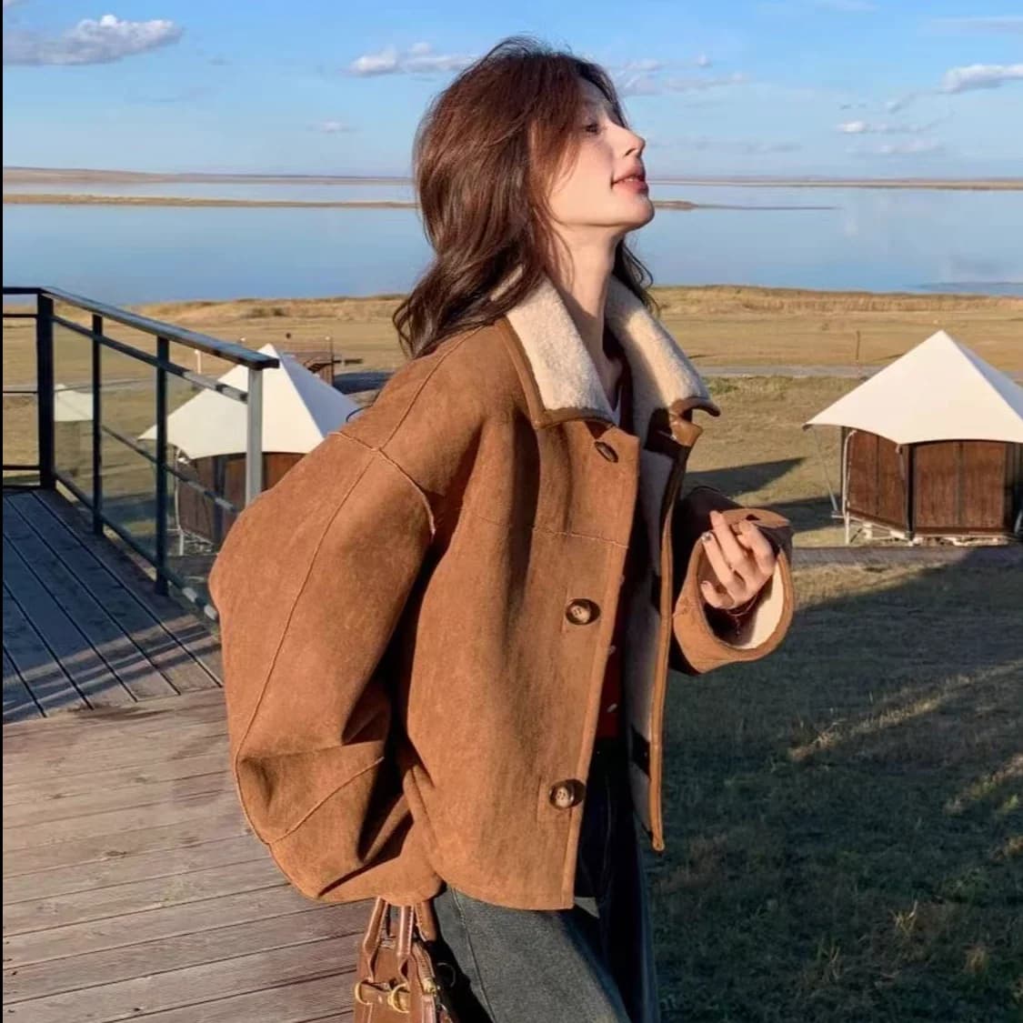 Double-Sided Wear Faux Suede Women's Jacket Autumn Winter 2025 New Small Size Spring Fall Versatile Faux Lamb Fur Coat
