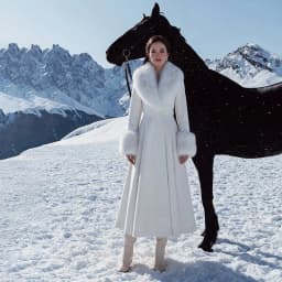 Women Detachable Faux Fur Collar Long Wool Blend Elegant A‑line Maxi Dress Coat Winter Vintage Luxury Slim Fit Wedding Outerwear