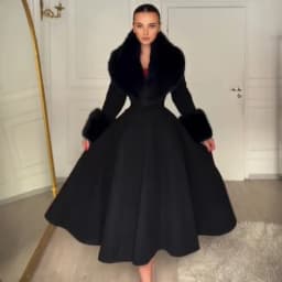 Women Detachable Faux Fur Collar Long Wool Blend Elegant A‑line Maxi Dress Coat Winter Vintage Luxury Slim Fit Wedding Outerwear