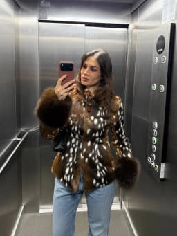 Women Leopard Print Stand Collar Waist Cinched Faux Fur Short Coat Fluffy Cuff Fashion Outerwear Winter Ladies Warm Furry Jacket