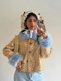 Women Leopard Print Stand Collar Waist Cinched Faux Fur Short Coat Fluffy Cuff Fashion Outerwear Winter Ladies Warm Furry Jacket