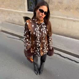 Women Leopard Print Stand Collar Waist Cinched Faux Fur Short Coat Fluffy Cuff Fashion Outerwear Winter Ladies Warm Furry Jacket