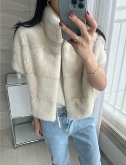 Faux Mink Fur Women Coat Removable Hoode Zipper Up Short Sleeves Winter Fall Faux Fur Jacket