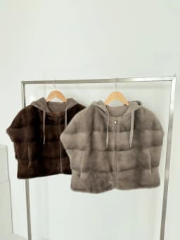 Faux Mink Fur Women Coat Removable Hoode Zipper Up Short Sleeves Winter Fall Faux Fur Jacket