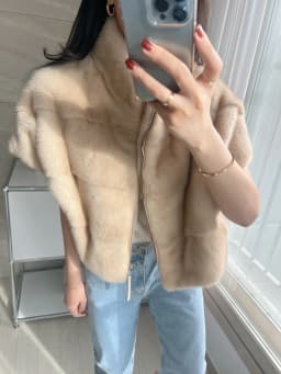 Faux Mink Fur Women Coat Removable Hoode Zipper Up Short Sleeves Winter Fall Faux Fur Jacket
