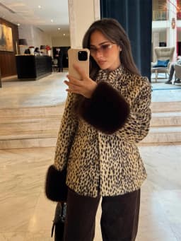 Deer Print Faux Fur Cropped Jacket Women Blue Contrast Lapel Cuff Button Up Fluffy Warm Coat Winter Casual Street Outwear 2026