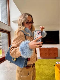 Deer Print Faux Fur Cropped Jacket Women Blue Contrast Lapel Cuff Button Up Fluffy Warm Coat Winter Casual Street Outwear 2026