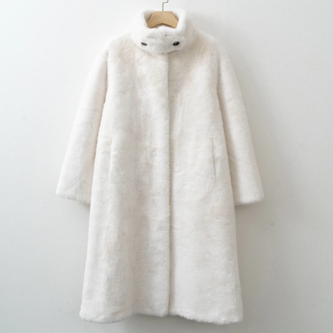Women Long Faux Fur Coat Mandarin Collar Single Breasted Autumn Winter Warm Plush Overcoat With Pockets, Multi‑Colors Available