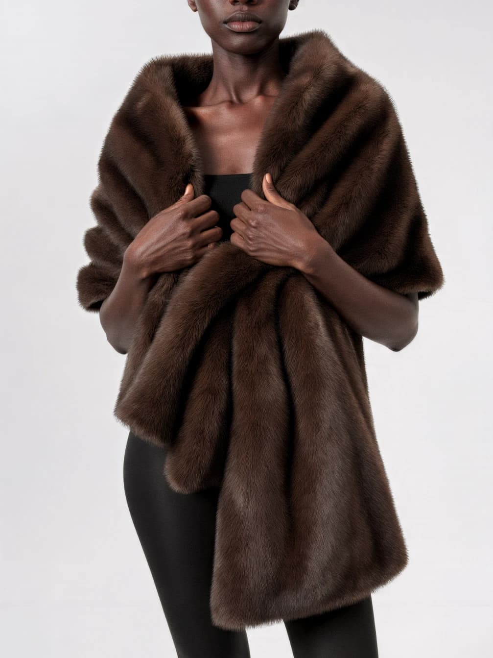 IG Women Luxury Mink-Like Faux Fur Shawl Stole, Wide Collar Wrap, Elegant Sleeveless Winter Evening Party Outerwear