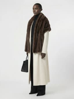 IG Women Luxury Mink-Like Faux Fur Shawl Stole, Wide Collar Wrap, Elegant Sleeveless Winter Evening Party Outerwear
