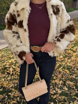 Faux Fur Contrast Women Coat 2025 Lapel Zipper Long Sleeve Female Coats Vintage Autumn Winter Pocket Thicken Warm Lady Outwear