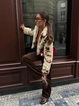 Faux Fur Contrast Women Coat 2025 Lapel Zipper Long Sleeve Female Coats Vintage Autumn Winter Pocket Thicken Warm Lady Outwear