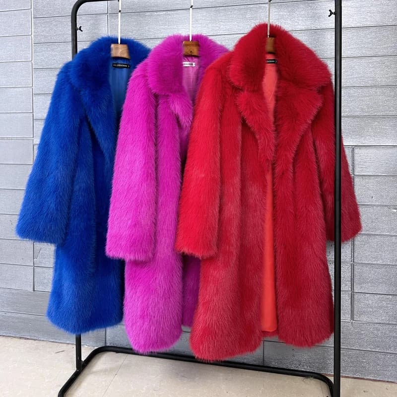 2025 Streetwear Fur Coat Women's Long Overcoat Autumn Winter Hooded Faux Toka Fur Outerwear Lady Turndown Collar Thicken Jackets