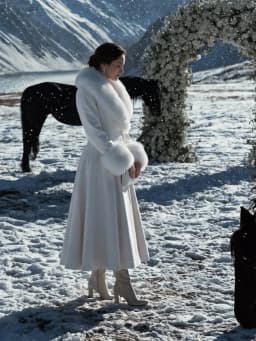 Women Long Wool Blend Faux Collar Overcoat Fur Trim Cuffs A Line Flared Maxi Hem Single Breasted Coat Elegant Ladies Outerwear