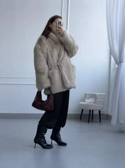Oversized Women Faux Mink Fur Coat Reversible Collar Mid‑Length Warm Plush Autumn Winter Elegant Outerwear With Decorative Wais