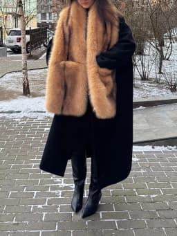 LIMO Thick Fluffy Faux Fox Fur Scarf Large Plush Fur Wrap Winter Warm Shawl with Pockets