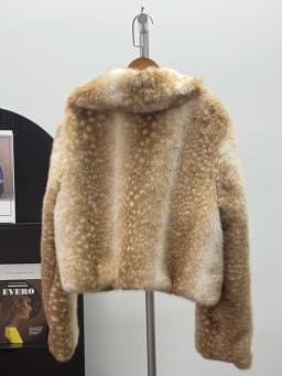 DEAT Fashion Wide Lapel Deer‑spot Print Faux Fur Women's Long Sleeve Zipper Cropped Thick Coats Autumn New 7A6055