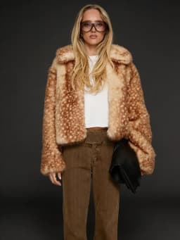 DEAT Fashion Wide Lapel Deer‑spot Print Faux Fur Women's Long Sleeve Zipper Cropped Thick Coats Autumn New 7A6055