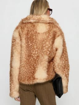 DEAT Fashion Wide Lapel Deer‑spot Print Faux Fur Women's Long Sleeve Zipper Cropped Thick Coats Autumn New 7A6055