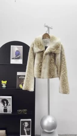 DEAT Fashion Wide Lapel Deer‑spot Print Faux Fur Women's Long Sleeve Zipper Cropped Thick Coats Autumn New 7A6055